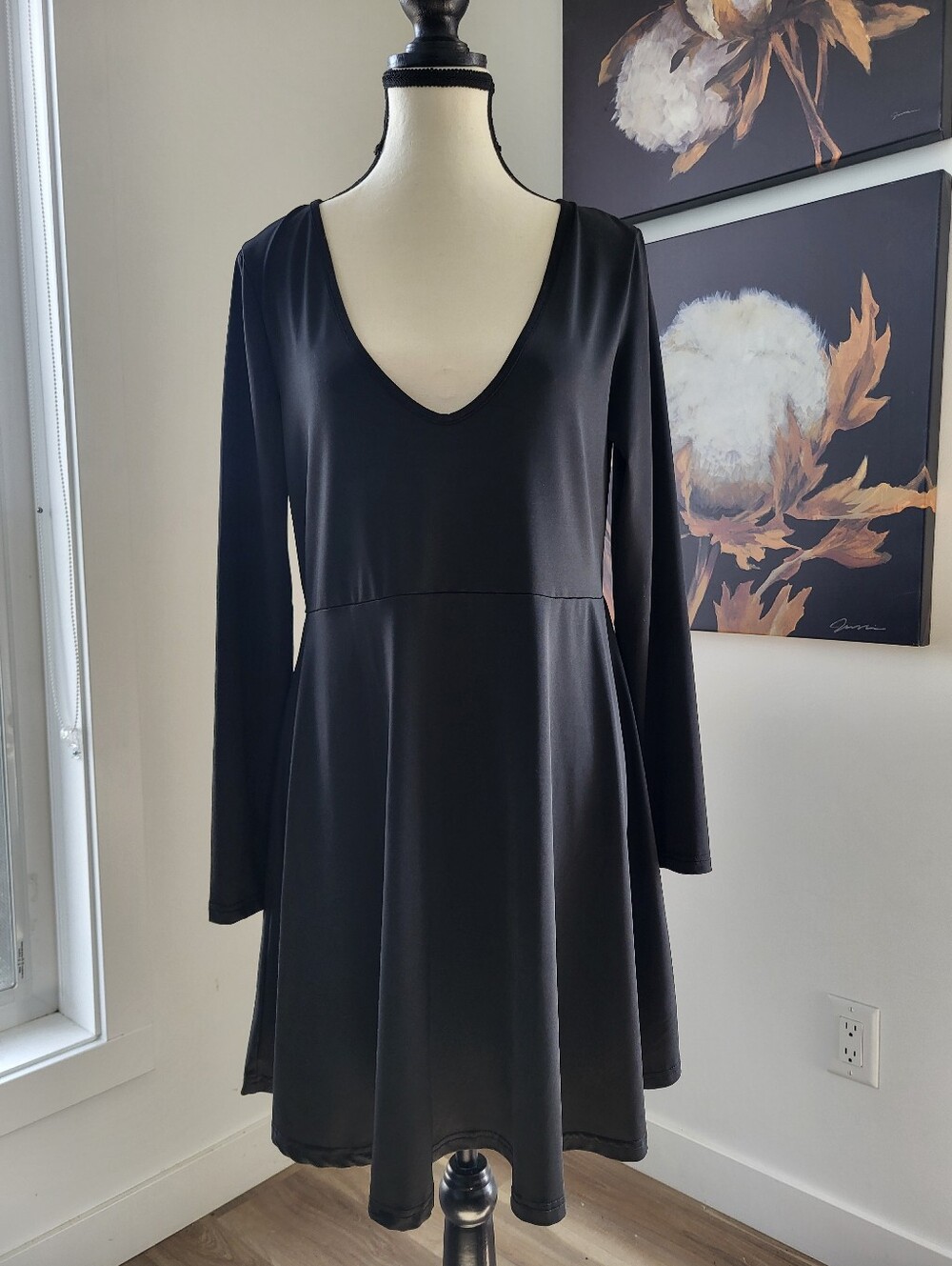 3/$30 V-Neck Long Sleeve Black Skater Dress